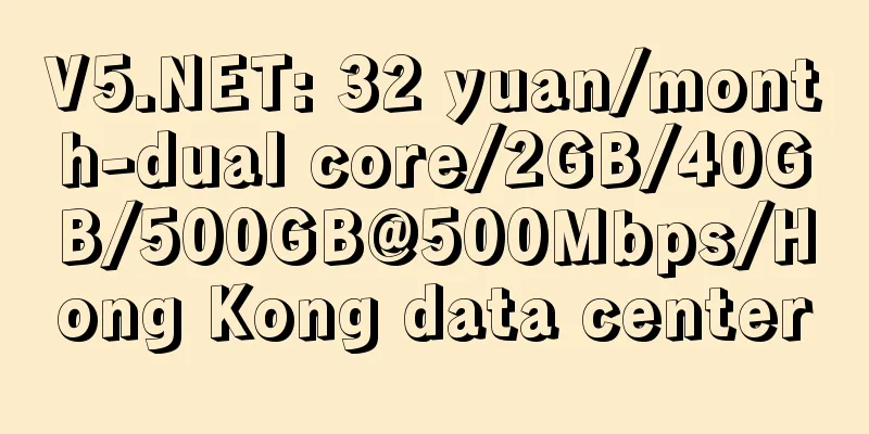 V5.NET: 32 yuan/month-dual core/2GB/40GB/500GB@500Mbps/Hong Kong data center