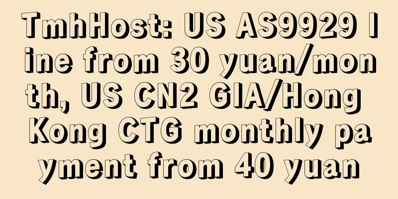 TmhHost: US AS9929 line from 30 yuan/month, US CN2 GIA/Hong Kong CTG monthly payment from 40 yuan