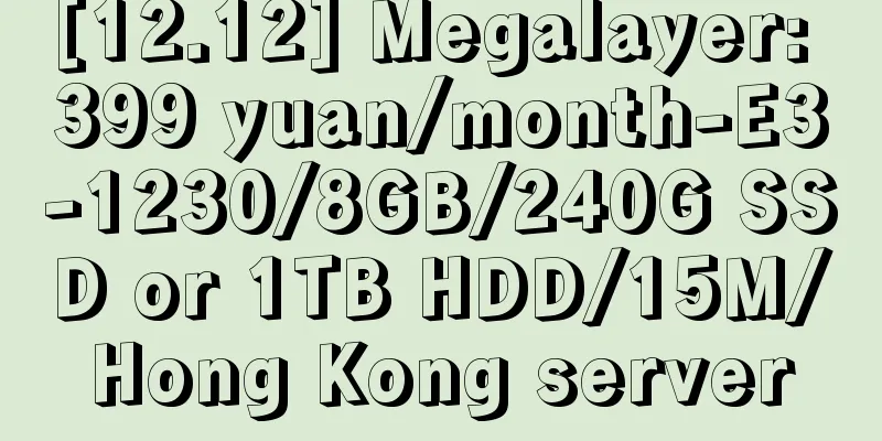 [12.12] Megalayer: 399 yuan/month-E3-1230/8GB/240G SSD or 1TB HDD/15M/Hong Kong server