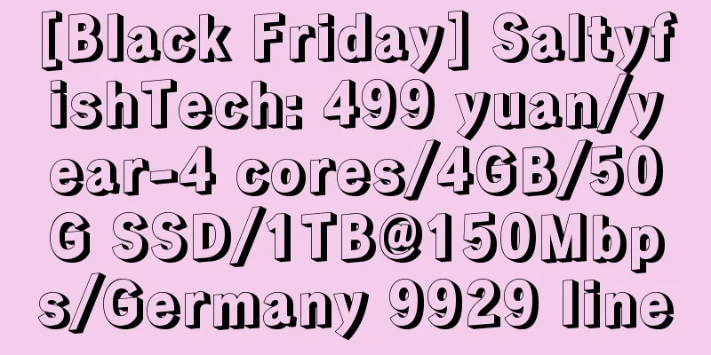 [Black Friday] SaltyfishTech: 499 yuan/year-4 cores/4GB/50G SSD/1TB@150Mbps/Germany 9929 line