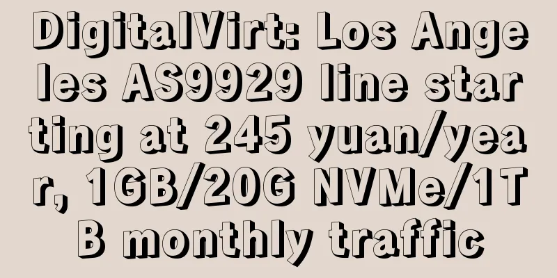 DigitalVirt: Los Angeles AS9929 line starting at 245 yuan/year, 1GB/20G NVMe/1TB monthly traffic