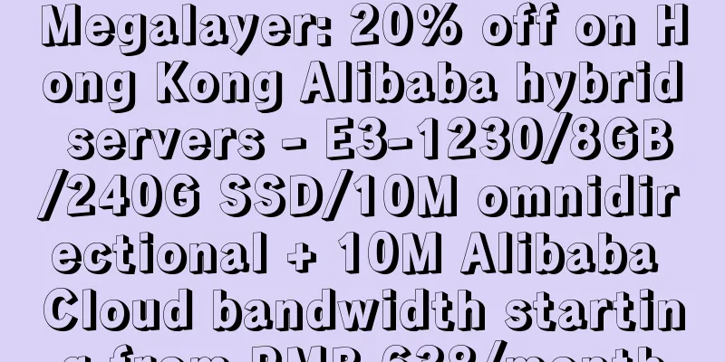 Megalayer: 20% off on Hong Kong Alibaba hybrid servers - E3-1230/8GB/240G SSD/10M omnidirectional + 10M Alibaba Cloud bandwidth starting from RMB 638/month