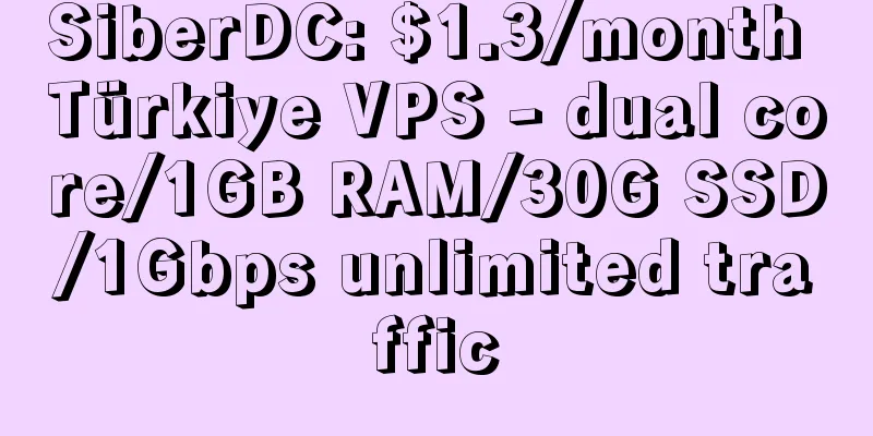 SiberDC: $1.3/month Türkiye VPS - dual core/1GB RAM/30G SSD/1Gbps unlimited traffic