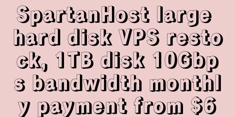SpartanHost large hard disk VPS restock, 1TB disk 10Gbps bandwidth monthly payment from $6