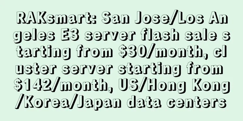 RAKsmart: San Jose/Los Angeles E3 server flash sale starting from $30/month, cluster server starting from $142/month, US/Hong Kong/Korea/Japan data centers