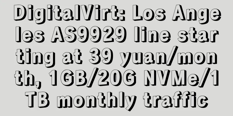 DigitalVirt: Los Angeles AS9929 line starting at 39 yuan/month, 1GB/20G NVMe/1TB monthly traffic