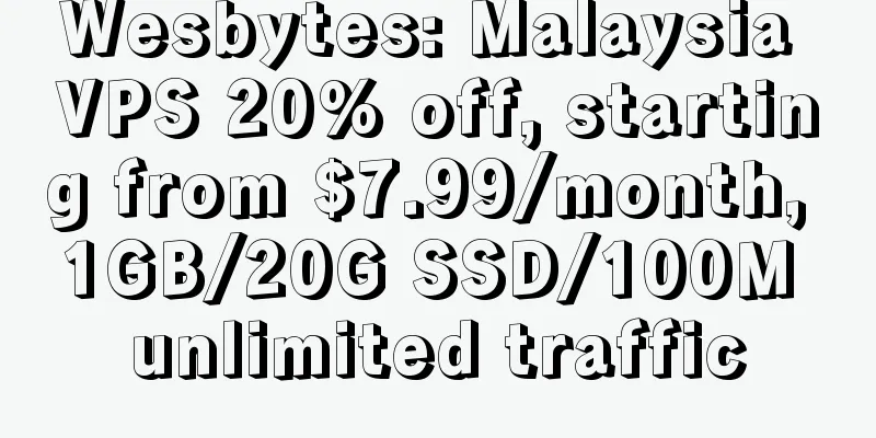 Wesbytes: Malaysia VPS 20% off, starting from $7.99/month, 1GB/20G SSD/100M unlimited traffic