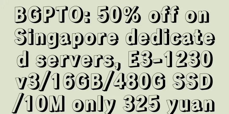 BGPTO: 50% off on Singapore dedicated servers, E3-1230v3/16GB/480G SSD/10M only 325 yuan