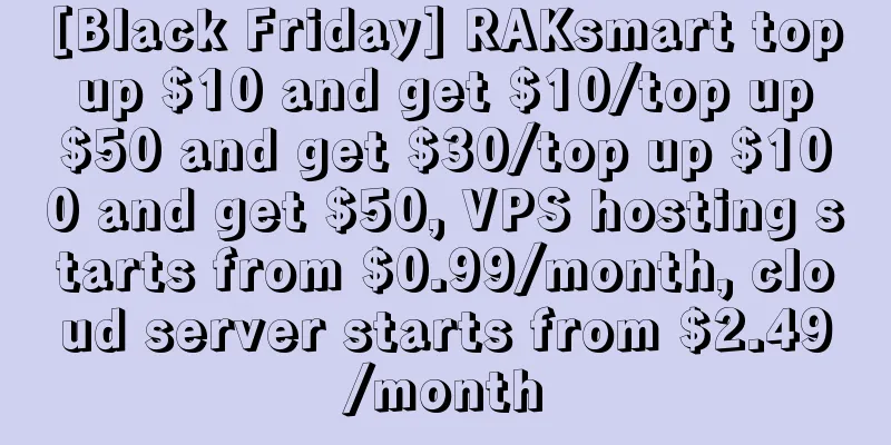 [Black Friday] RAKsmart top up $10 and get $10/top up $50 and get $30/top up $100 and get $50, VPS hosting starts from $0.99/month, cloud server starts from $2.49/month