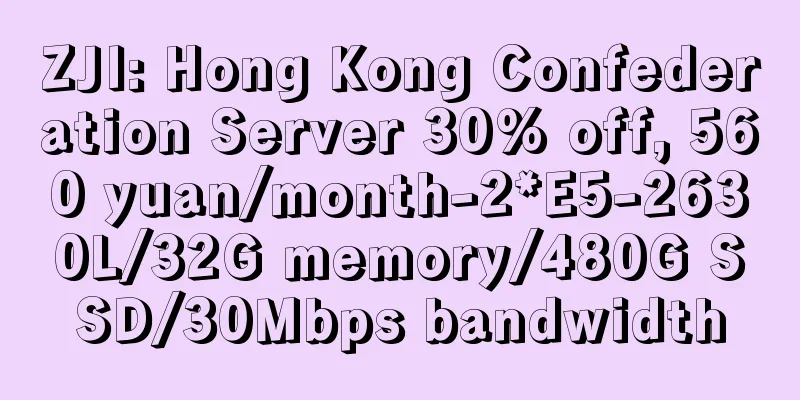 ZJI: Hong Kong Confederation Server 30% off, 560 yuan/month-2*E5-2630L/32G memory/480G SSD/30Mbps bandwidth
