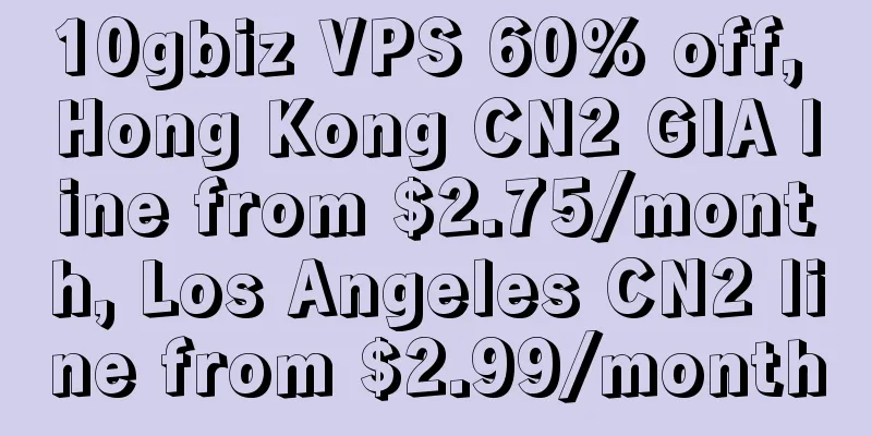 10gbiz VPS 60% off, Hong Kong CN2 GIA line from $2.75/month, Los Angeles CN2 line from $2.99/month