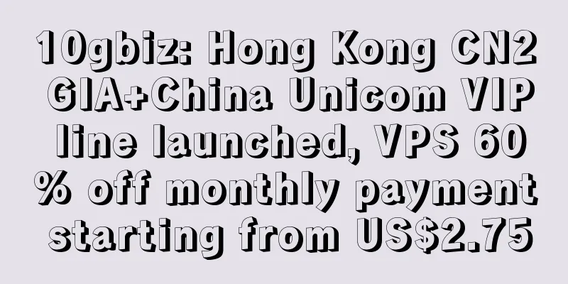 10gbiz: Hong Kong CN2 GIA+China Unicom VIP line launched, VPS 60% off monthly payment starting from US$2.75