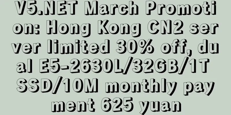 V5.NET March Promotion: Hong Kong CN2 server limited 30% off, dual E5-2630L/32GB/1T SSD/10M monthly payment 625 yuan