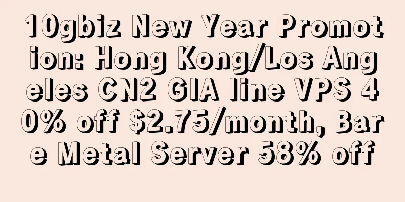 10gbiz New Year Promotion: Hong Kong/Los Angeles CN2 GIA line VPS 40% off $2.75/month, Bare Metal Server 58% off