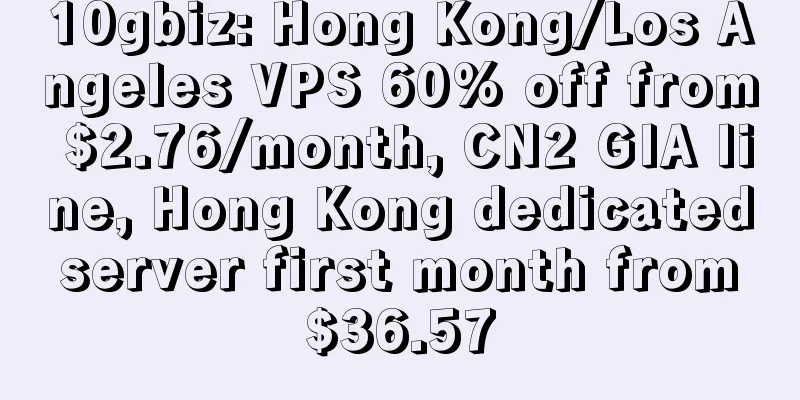 10gbiz: Hong Kong/Los Angeles VPS 60% off from $2.76/month, CN2 GIA line, Hong Kong dedicated server first month from $36.57