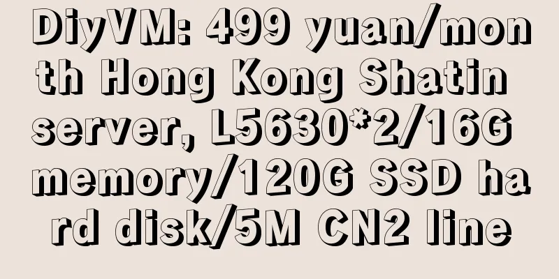 DiyVM: 499 yuan/month Hong Kong Shatin server, L5630*2/16G memory/120G SSD hard disk/5M CN2 line