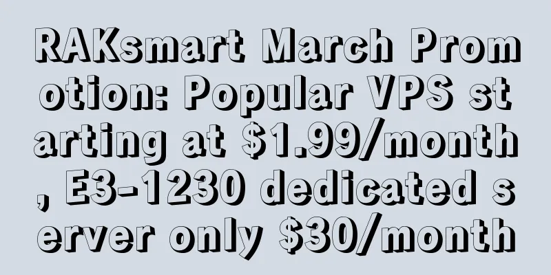 RAKsmart March Promotion: Popular VPS starting at $1.99/month, E3-1230 dedicated server only $30/month