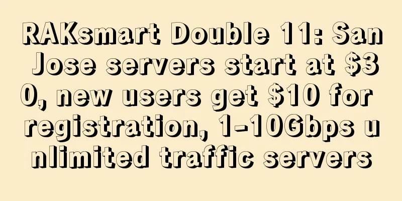 RAKsmart Double 11: San Jose servers start at $30, new users get $10 for registration, 1-10Gbps unlimited traffic servers