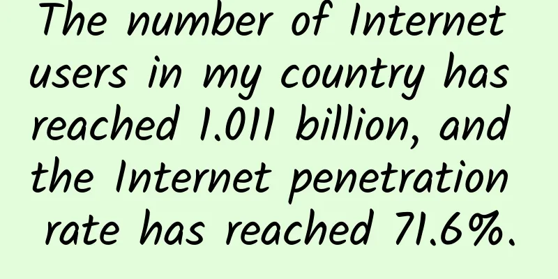 The number of Internet users in my country has reached 1.011 billion, and the Internet penetration rate has reached 71.6%.